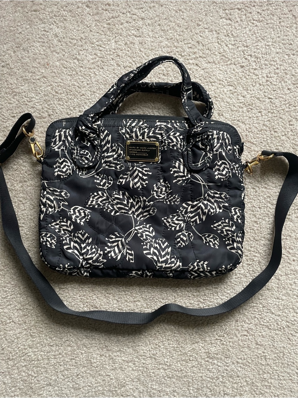 Marc by Marc Jacobs Black and White Floral Quilted Laptop Bag
